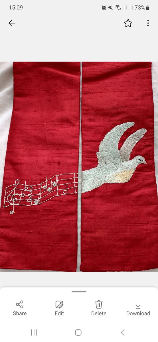 CaraSmart3's tweet photo. @EddieBGreen It IS a secret language, my red stole has a secret message in the music, for those who can read it... https://t.co/kbotl5bKJs