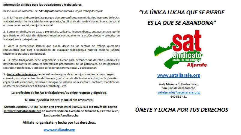 SAT_Aljarafe's tweet photo. ¡Afíliate, organízate y lucha por tus derechos !
@SAT_Aljarafe https://t.co/ywvEG0hbmM