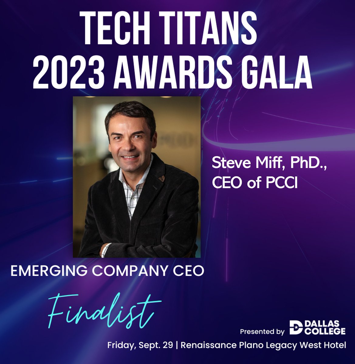 Parkland Center for Clinical Innovation (@pccinnovation) on Twitter photo PCCI Recognition - Tech Titan Award Finalist
Congratulations to <a href="/MiffSteve/">Steve Miff</a>, PhD., CEO of
<a href="/PCCInnovation/">Parkland Center for Clinical Innovation</a> for being named as a <a href="/TechTitansTexas/">Tech Titans</a> Awards finalist in the Emerging Company CEO category. Winners will be named at an awards ceremony on Sept. 29
techtitans.org/awards-gala/ PCCI Recognition - Tech Titan Award Finalist
Congratulations to <a href="/MiffSteve/">Steve Miff</a>, PhD., CEO of
<a href="/PCCInnovation/">Parkland Center for Clinical Innovation</a> for being named as a <a href="/TechTitansTexas/">Tech Titans</a> Awards finalist in the Emerging Company CEO category. Winners will be named at an awards ceremony on Sept. 29
techtitans.org/awards-gala/