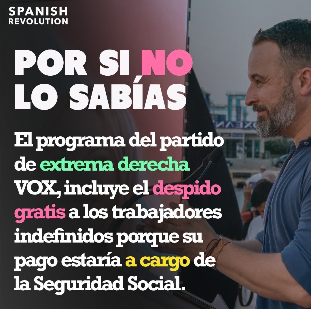PFinestrat's tweet photo. 🔴El programa político de VOX está pensado para desmantelar nuestros derechos. 

➡️Esta propuesta nos llevaría a un mercado laboral precario del que sólo se beneficiarían las empresas.

Si queremos un empleo estable y de calidad, este #23J vota a la #izquierda 🗳️ https://t.co/Fdwic2Jp3U