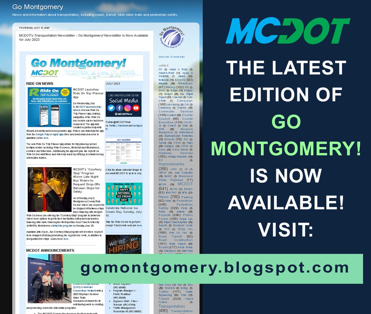 MCDOTNow's tweet photo. 🗞️ICYMI🗞️
The latest news about #transportation, including #roads, #transit, hiker-biker trails and #pedestriansafety in #MontgomeryCountyMD.
To view👉https://t.co/WbPCTeFX8e
#visionzero #rideonbus #parking #bethesdamd #wheatonmd #silverspringmd #rockvillemd #gaithersburgmd https://t.co/MCDmd5Ogzv