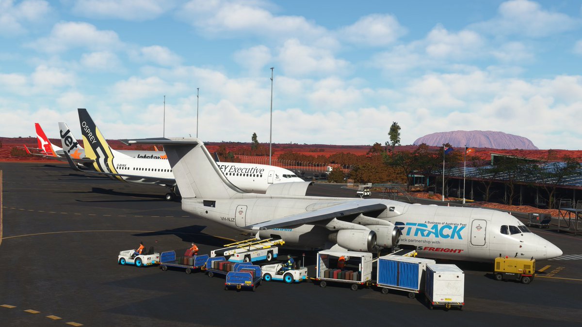 BritishAvgeek's tweet photo. Good fun yesterday flying around #Australia in @msfsofficial in the @justflight 146-300QT!
We flew from AUScene Ayers Rock to Tullamarine - the scenery was top notch!

#msfs #fs2020 #flightsim #orbx #flightsimulator #msfscommunity https://t.co/bbywmIP5rX