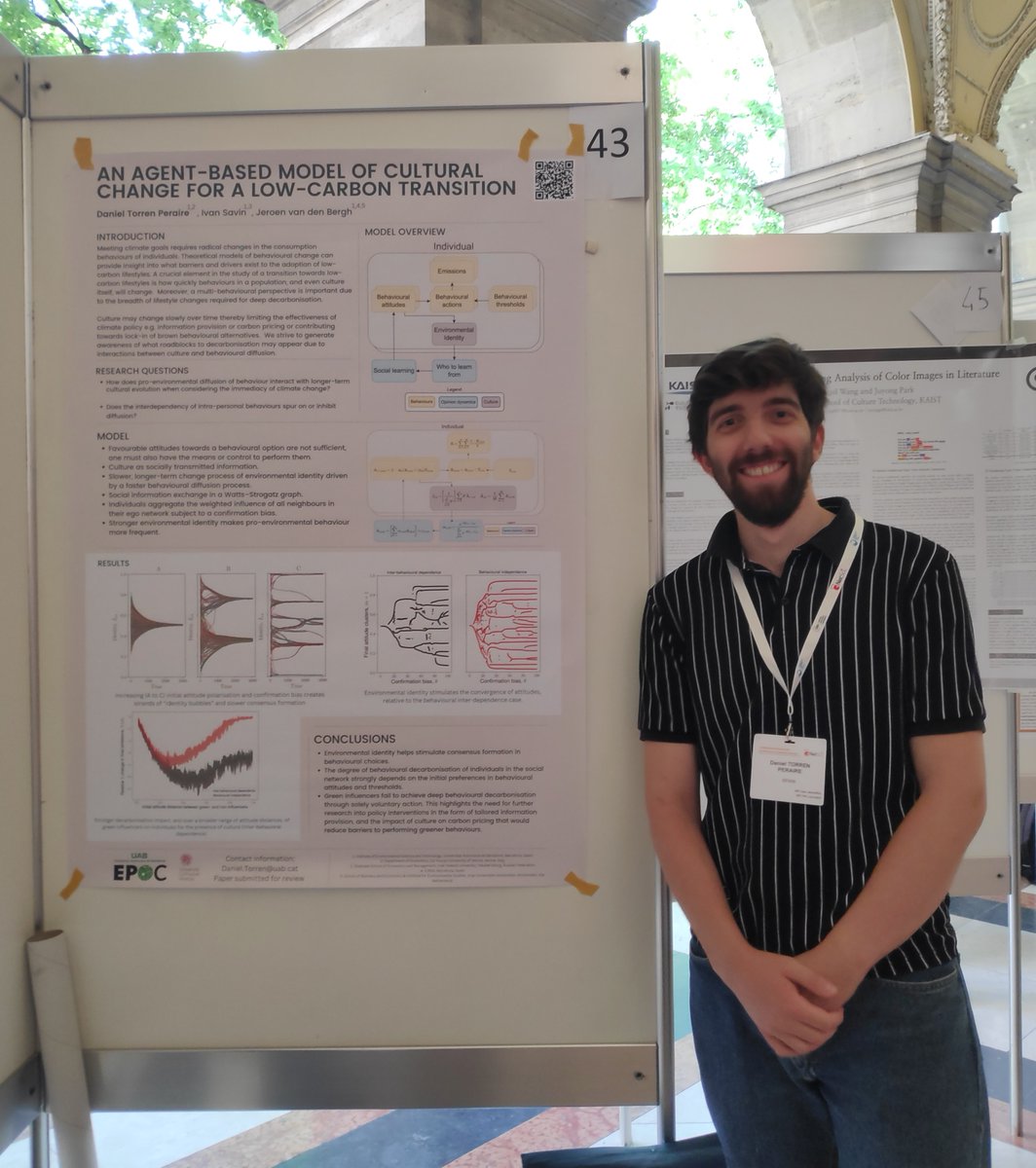 dtorrenp's tweet photo. Had an excellent time at #netsci23 presenting my working paper on "An agent-based model of cultural change for a low-carbon transition". Some great discussions on breaking social norms and defining oppositional identity groups https://t.co/y4ecZQGVnK