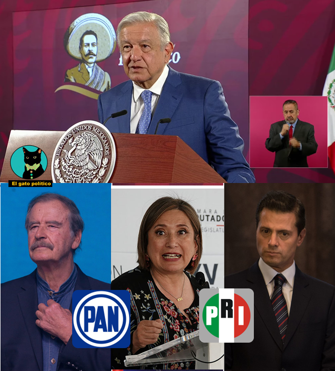 elgatopolitico_'s tweet photo. "Un engaño lo de Fox que era una gente sincera, deslenguado, que iba a acabar con las tepocatas y muchos se creyeron ese cuento.
Luego vendieron otro cuento, de un hombre guapo, hicieron hasta una telenovela y ahora nos quieren vender otra farsa, de una mujer que empezó vendiendo gelatinas y ha logrado superarse".
AMLO destapa la nueva farsa del PRIAN y su nuevo títere.
#Mañanera #ConferenciaPresidente