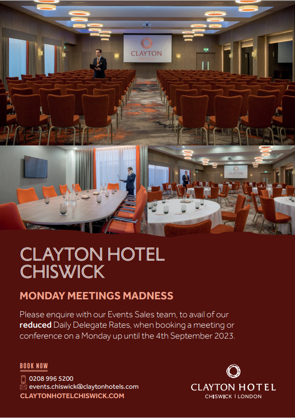 ClaytonHotelChiswick (@claytonchiswick) on Twitter photo MONDAY MEETINGS MADNESS - Until the 4th of September 2023 💼 💻
Enjoy a reduced Day Delegate Rate at Clayton Hotel Chiswick
Contact our Event Sales Team for more information
📞 +44 (0) 208 996 5200
✉ events.chiswick@claytonhotels.com
#event #conferences #specialoffer MONDAY MEETINGS MADNESS - Until the 4th of September 2023 💼 💻
Enjoy a reduced Day Delegate Rate at Clayton Hotel Chiswick
Contact our Event Sales Team for more information
📞 +44 (0) 208 996 5200
✉ events.chiswick@claytonhotels.com
#event #conferences #specialoffer