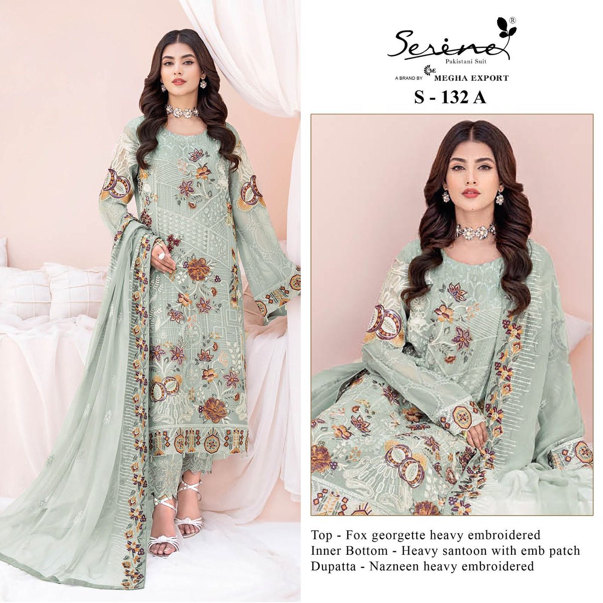 Serine present D.No.132 suits. Series: 132-A to 132-D Serine A Trendy Fashion at Affordable Price Maan Fashion – Exporter, Wholesaler and Supplier of exclusive range of Designer Salwar Suit, FancyAnarkali Suit, Designer Suits, Salwar Kameez,  Casual