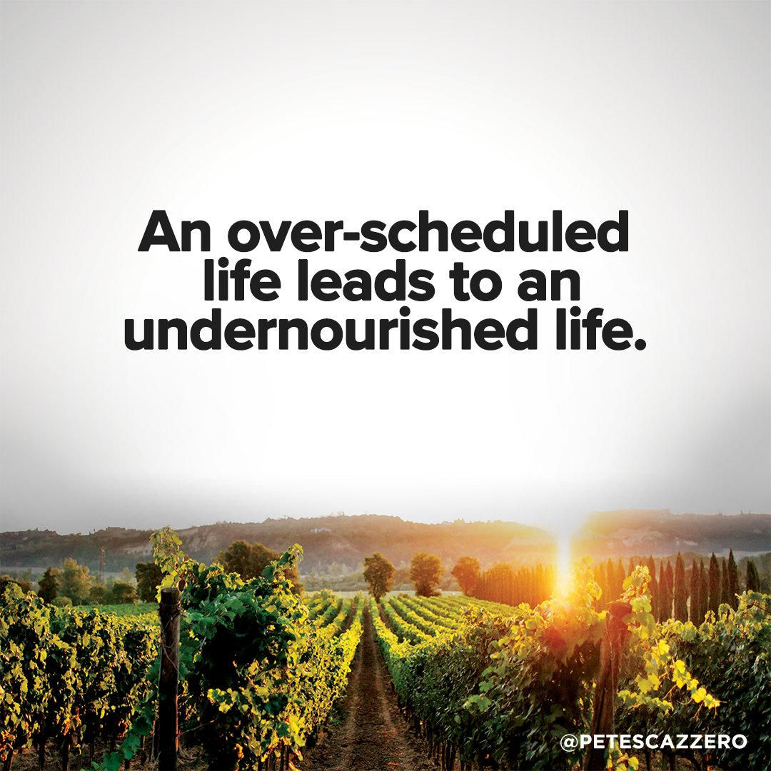 petescazzero's tweet photo. An over-scheduled life leads to an undernourished life - with Jesus, yourself, and others.

My task, then, as I look over the coming week, is the discernment of God’s priorities and the courage to trust Him with the rest. https://t.co/EavTjOmLqZ