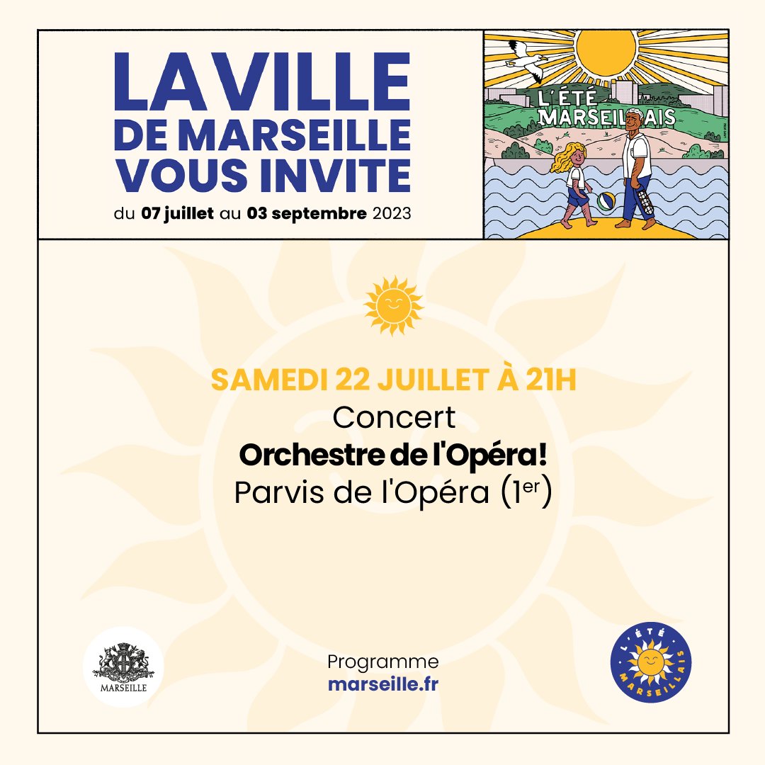 #EtéMarseillais☀️| Ce samedi, l'Orchestre philharmonique de l'Opéra se produira exceptionnellement sur le Parvis de l'Opéra.
Un moment rare où, de Verdi à Bizet, l’Orchestre de l’Opéra vous fera voyager en musique.🎺
👉Gratuit
👉A partir de 21h
📍Parvis de l'Opéra