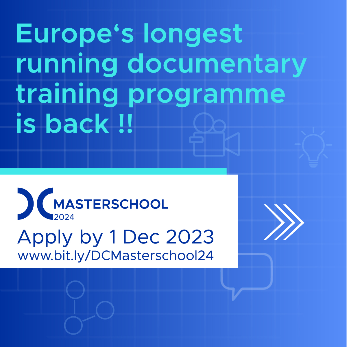 Galvaniser. World Changer. Filmmaker. You. Europe’s premier documentary training programme is back for the 24th year! Join Masterschool for 10 months of unique mentorship to allow your documentary in development to inspire the world. Apply by 1 Dec >> bit.ly/DCMasterschool…