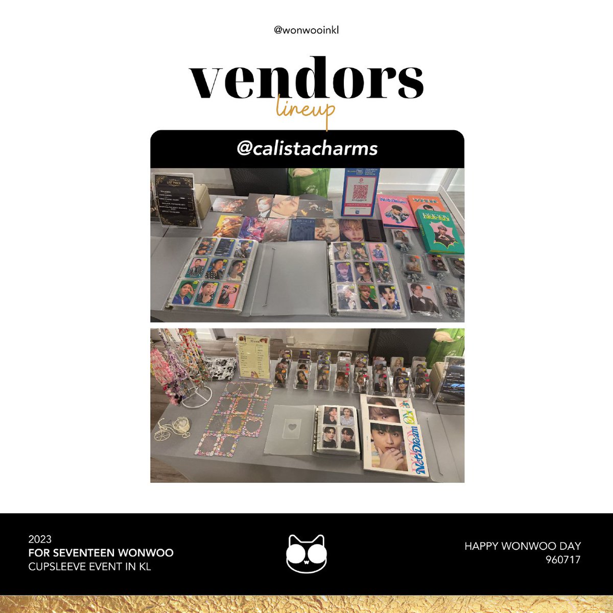 ourcheonsajh's tweet photo. 🖤Our vendor list for event

Dont forget to come and take a look at our vendor. 

@bowque_ @eumerch_ @calistacharms @02studioz 
@sujibeem  

See more detail on👇🏻
#everyonewooinKL https://t.co/Qcb2Gx9GLI