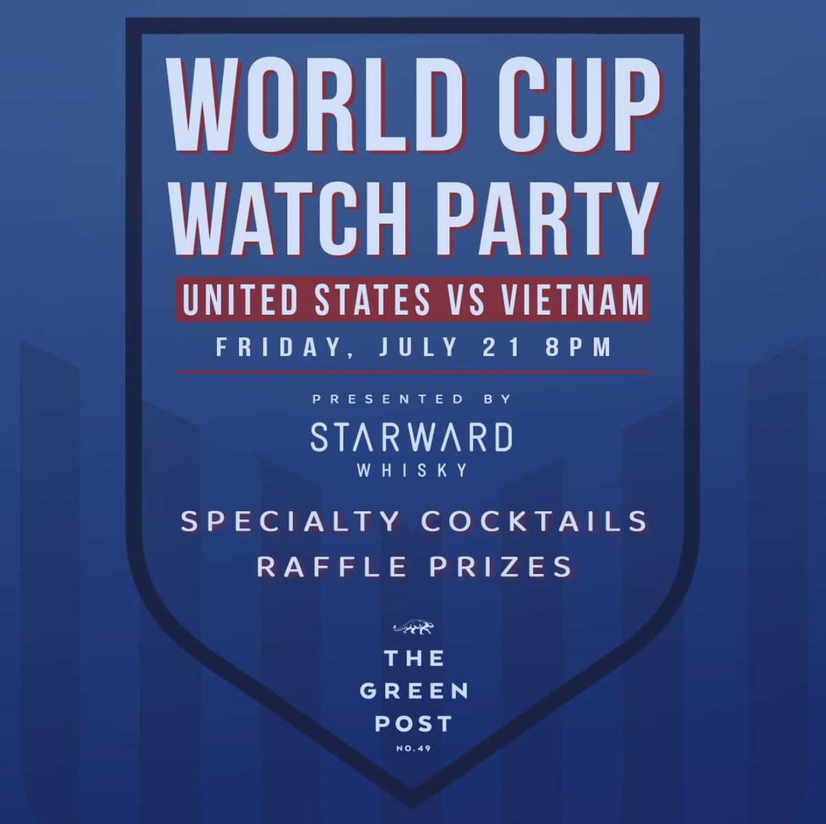 Save the date for this Fridays @FIFAWWC watch party. The US take on Vietnam at 8pm, @StarwardWhisky will be here giving out raffle tix 4 ur chance 2 win some sweet prizes & mixing up some tasty specialty cocktails!

#greenpostpub #womensworldcup #lincolnsquare #thingstodo