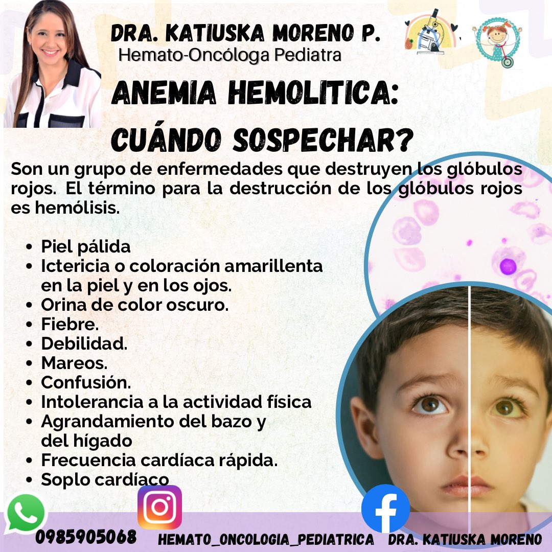 DraHemato's tweet photo. El tratamiento de la anemia hemolítica 🩸variará dependiendo de la causa de la enfermedad y la gravedad de la anemia.

Ante cualquier duda. Consulta con el especialista. 

Dra. Katiuska Moreno. 
HEMATO-ONCOLOGA PEDIATRA 

@pediatricoconsultorios 
📲Contacto: 0985905068 https://t.co/0tchCinpIb