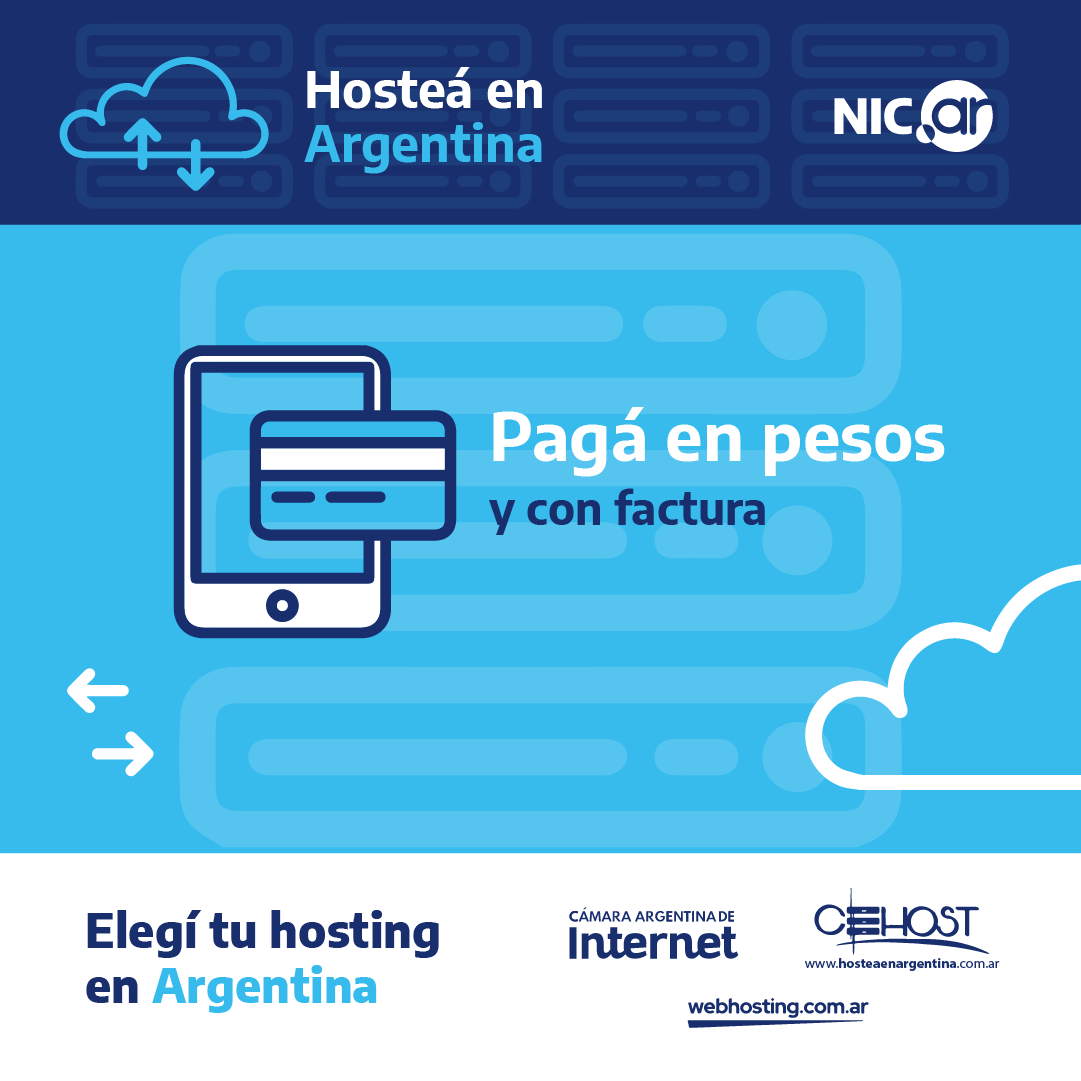 nicargentina's tweet photo. Al elegir un hosting nacional para tu proyecto pagás el servicio en pesos y con factura válida. 
Sumate a esta propuesta junto a @CabaseAr #CeHost y #HosteáEnArgentina. Más info en https://t.co/SDwtyDDW8h https://t.co/epHLd5wtS0