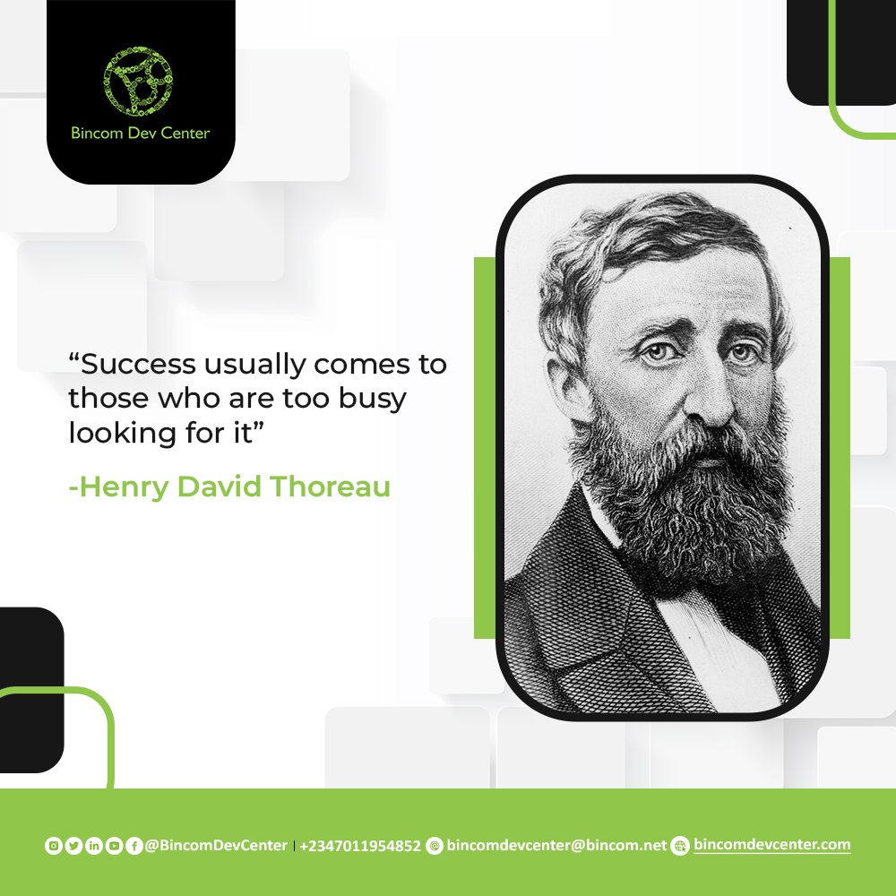 BincomDevcenter's tweet photo. βSuccess usually comes to those who are too busy looking for it.β β Henry David Thoreau
#mondaymotivation
#motivationalmonday
#successnuggets https://t.co/SVmS77p6YJ