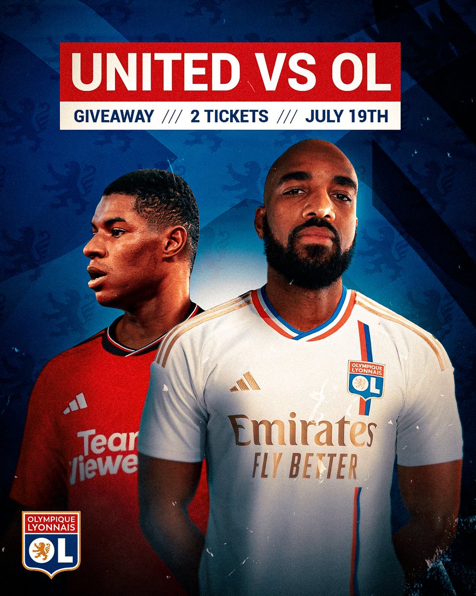 OL_English's tweet photo. 🚨 𝐒𝐔𝐑𝐏𝐑𝐈𝐒𝐄 𝐆𝐈𝐕𝐄𝐀𝐖𝐀𝐘 🚨

🦁 Win 2 Match Tickets vs @ManUtd
Wednesday July 19th in 🏴󠁧󠁢󠁳󠁣󠁴󠁿

➡️ Follow us
➡️ RT this post
➡️ Reply LYON https://t.co/NyDMPm83aJ