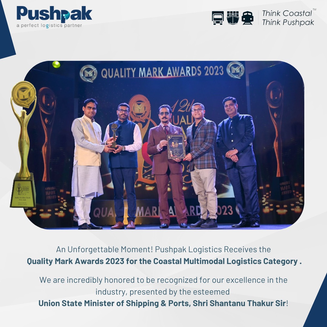 Pushpaklogist's tweet photo. Thrilled and honored to receive the prestigious Quality Mark Award 2023 for Coastal Multimodal logistics category ! Thanks to Union State Minister of Shipping & Ports, Shri @Shantanu_bjp ji for recognizing our commitment to excellence in logistics π³οΈ.
#PushpakLogistics #QualityMarkAwards2023
#Think_Coastal_Think_Pushpak