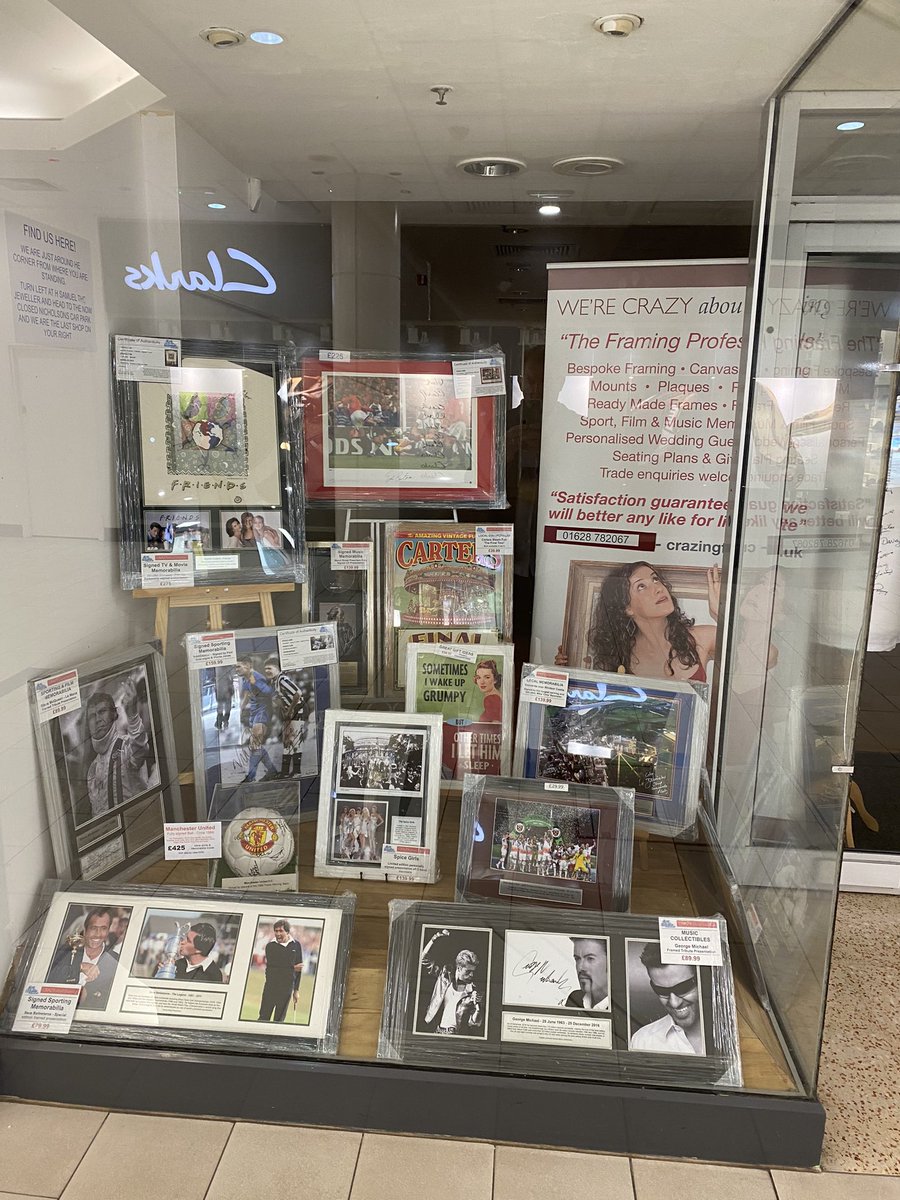 CrazyFraming's tweet photo. New window display in the @NicholsonsSC featuring new items of #art #memorabilia and #greatgifts. Pop in and take a look. @MakeMaidenhead @EnjoyMaidenhead https://t.co/wzKwceqkJz