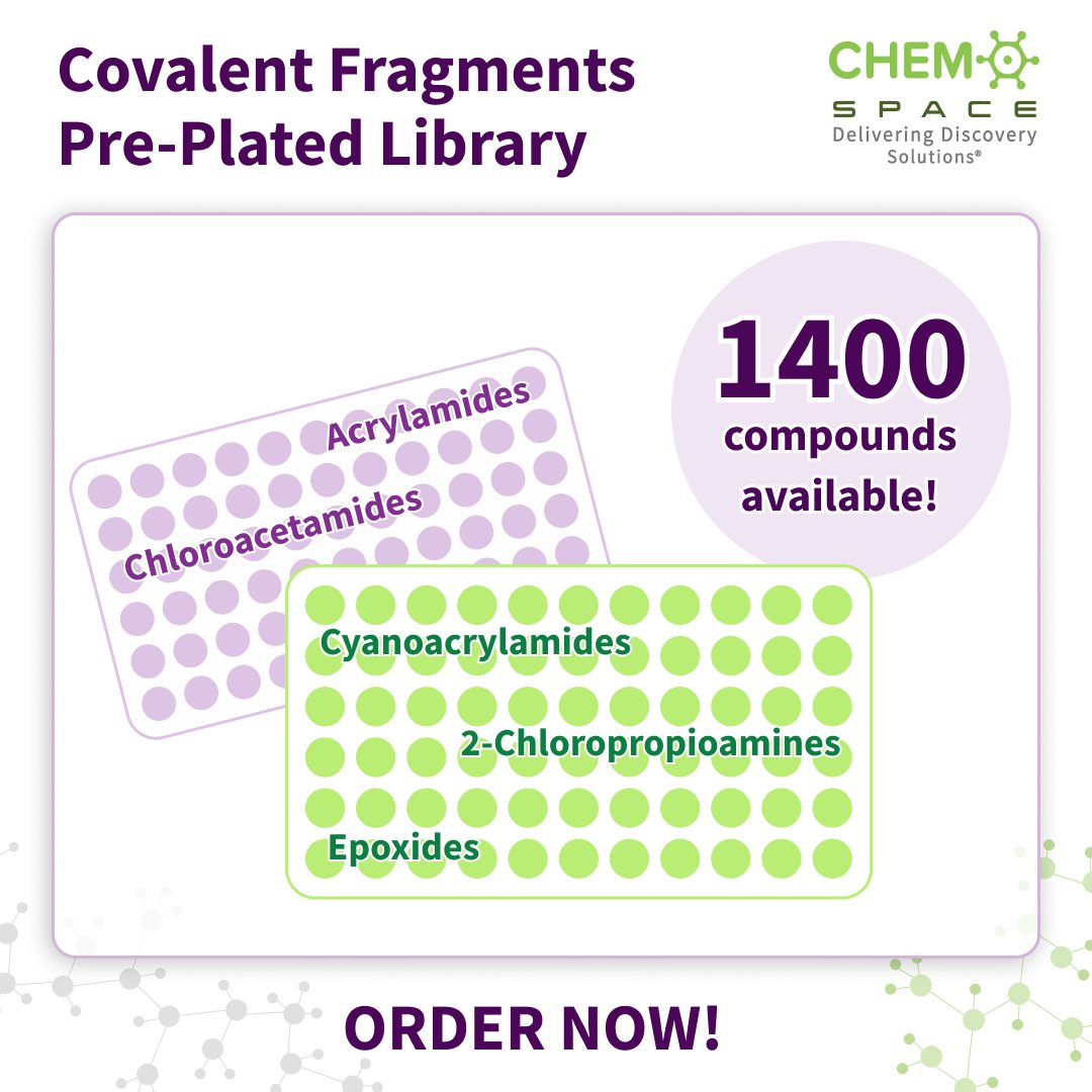 Chem_space's tweet photo. Covalent Fragments Pre-Plated Library is updated! We selected 1400 compounds specifically designed to target proteins through covalent bonding. All the details here: https://t.co/aOuMjEOjqn
#chemspace #medicinalchemistry #drugsynthesis #research #drugdiscovery #compoundlibrary https://t.co/OYgoHCQ2wG