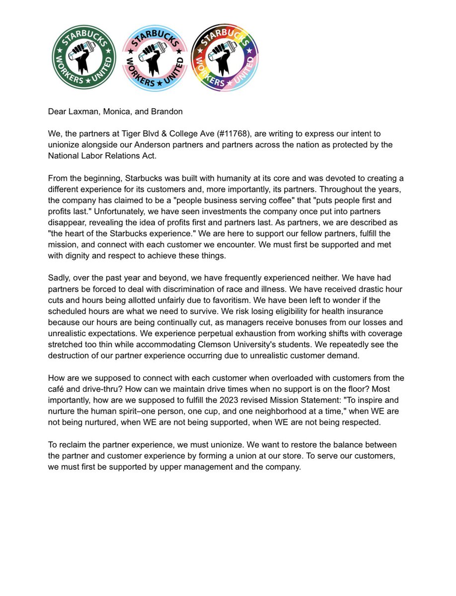 SBWorkersUnited's tweet image. The Tiger Blvd and College Ave store in Clemson, SC is ROARING for a union!