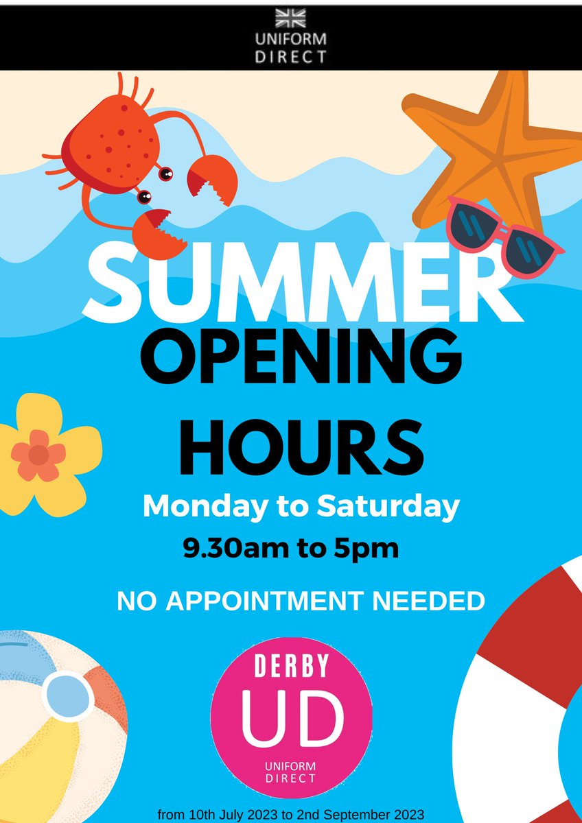 UniformDirect_D's tweet photo. Derby store is now open Monday to Saturday 9.30am to 5pm.  No Appointment Needed.

BUY NOW and beat the back to school rush.  Order before 31st July to ensure you have everything you need in plenty of time before the start of the new school year in September https://t.co/gMcZZYxVeP