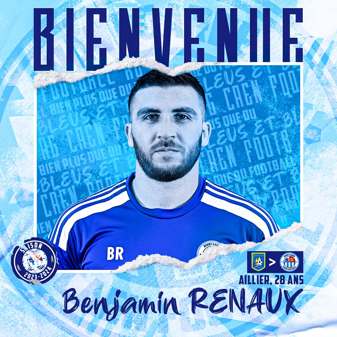 AGCaen's tweet photo. [NATIONAL 3]

IL EST DE RETOUR!🤩

Bien connu sous nos couleurs et après une saison du côté du @Bayeux_FC, Benjamin Renaux (aillier, 28 ans) retrouve nos rangs pour la saison 23/24!📝🤝

Nous lui souhaitons un bon retour et bonne chance pour cette nouvelle saison!🔵⚪️ https://t.co/e6xQxoHP9T
