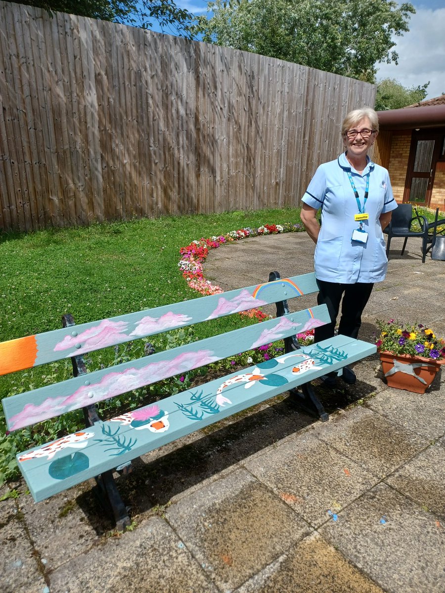 Gorgeous garden bench on Sycamore Ward designed and hand painted by our fabulous OT apprentice! Bringing a little bit of happiness to our patients and staff! Well done! <a href="/LPTnhs/">Leicestershire Partnership NHS Trust</a>