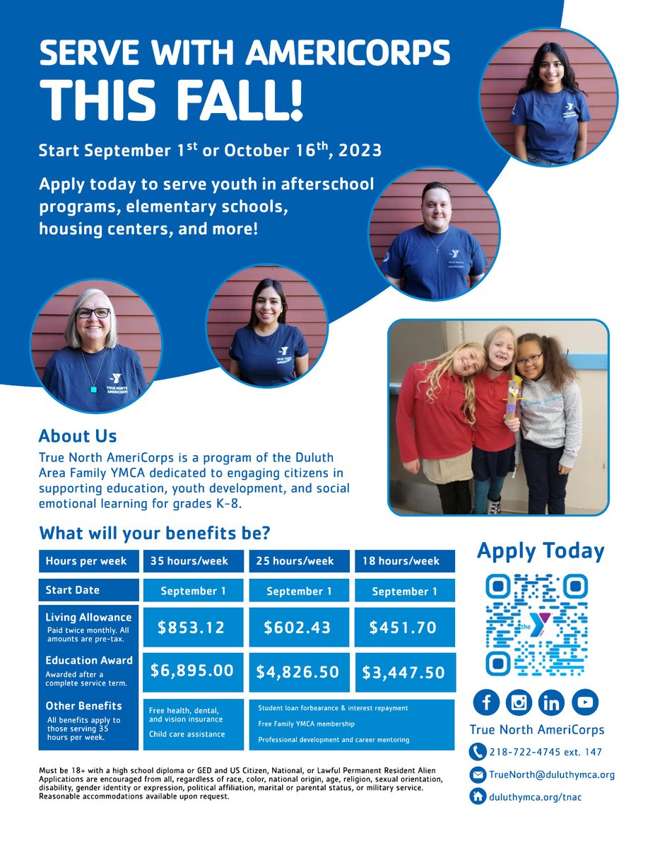 duluthymca.org/tnac/serve
Apply today at the link listed above or use the QR code below!!