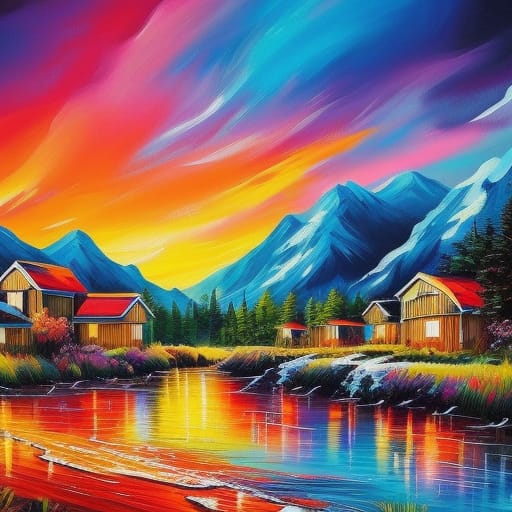 Townlife
#ColorfulSunrise #Town #Mountain #Huts #SplashArt #NatureBeauty
