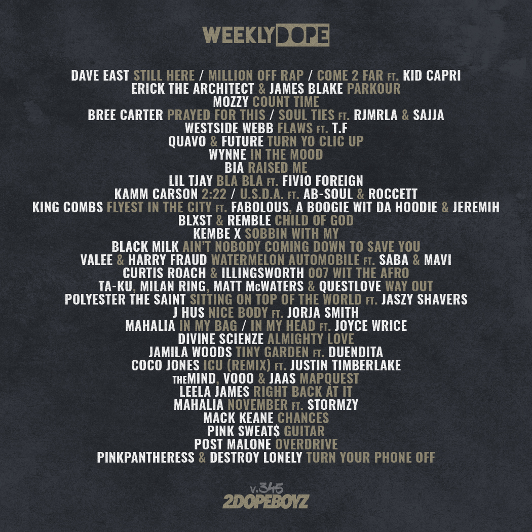2DOPEBOYZ (@2dopeboyz) on Twitter photo Our #WeeklyDope playlist has been updated with new music from <a href="/DaveEast/">Dave East</a>, <a href="/MozzyThaMotive/">MOZZY</a>, <a href="/liltjay/">TJAYYYY 🖤</a>, <a href="/Blxst/">BLXST</a>, <a href="/QuavoStuntin/">QuavoYRN</a> + <a href="/1future/">FUTURE/FREEBANDZ</a>, <a href="/black_milk/">Black Milk</a>, <a href="/mahalia/">mahalia</a>, <a href="/valee/">Valee</a> + <a href="/HarryFraud/">LaMusicaDeHarryFraud</a>, and more.
Press play: 2dopeboyz.com/2023/07/17/wee… Our #WeeklyDope playlist has been updated with new music from <a href="/DaveEast/">Dave East</a>, <a href="/MozzyThaMotive/">MOZZY</a>, <a href="/liltjay/">TJAYYYY 🖤</a>, <a href="/Blxst/">BLXST</a>, <a href="/QuavoStuntin/">QuavoYRN</a> + <a href="/1future/">FUTURE/FREEBANDZ</a>, <a href="/black_milk/">Black Milk</a>, <a href="/mahalia/">mahalia</a>, <a href="/valee/">Valee</a> + <a href="/HarryFraud/">LaMusicaDeHarryFraud</a>, and more.
Press play: 2dopeboyz.com/2023/07/17/wee…