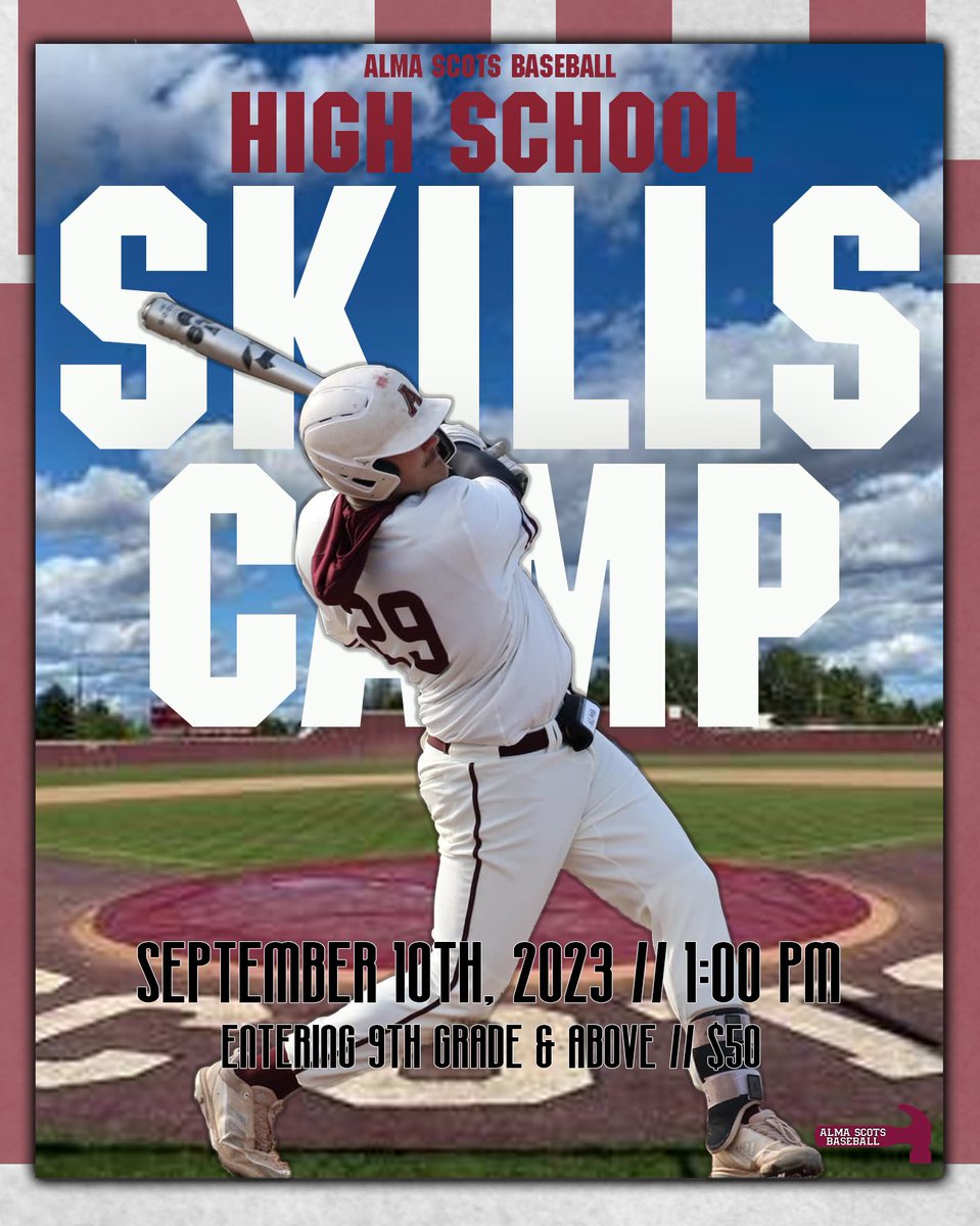 AlmaScotsBSB's tweet photo. The 2023 Alma Scots Baseball
High School Skills Campโพ๏ธ
Camp is open to any and all high-school baseball players. ๐ฆ๐ถ๐ด๐ป-๐๐ฝ ๐๐ผ๐ฑ๐ฎ๐ using the link below as spots are going fast!
https://t.co/H35Ass57fJ
#goscots #almabaseball #hammer https://t.co/iGhPnl6zJC