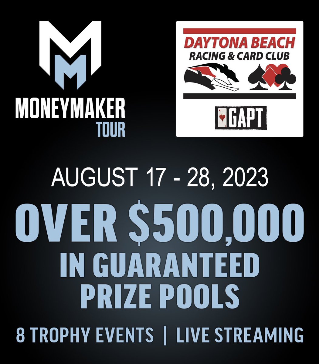 Exactly one month from today, the Moneymaker Tour makes its next stop @DBKCandPR! Running through August 28th, the series features 8 trophy events and over $500,000 in guarantees! Check out the full schedule and structures here: https://t.co/Ic3MLDIwce https://t.co/XopqtbiVdE