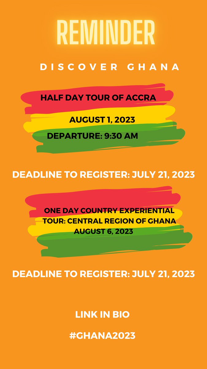 Reminder for #ASWAD2023 Accra tour options. See linktr.ee/aswadiaspora for registration. The deadline is this Friday, July 21, 2023