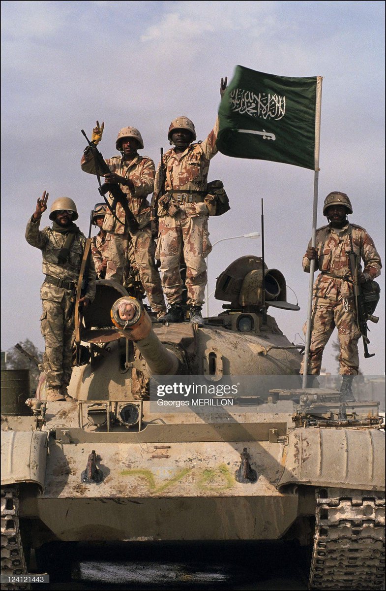 DavidDetten's tweet image. Saudi troops on an abandoned Iraqi T-55 following the Battle of Khafji, 1991.