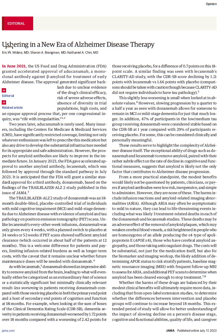 JAMA (@jama_current) on Twitter photo Editorial: "Ultimately, new treatments such as donanemab will not only change the Alzheimer research landscape but also the clinical one."
ja.ma/3XRM91i
<a href="/EWidera/">Eric Widera, MD</a> <a href="/SharonBrangman/">Sharon Brangman</a> <a href="/NathanielChinMD/">Nathaniel Chin</a> #AAIC23 Editorial: "Ultimately, new treatments such as donanemab will not only change the Alzheimer research landscape but also the clinical one."
ja.ma/3XRM91i
<a href="/EWidera/">Eric Widera, MD</a> <a href="/SharonBrangman/">Sharon Brangman</a> <a href="/NathanielChinMD/">Nathaniel Chin</a> #AAIC23