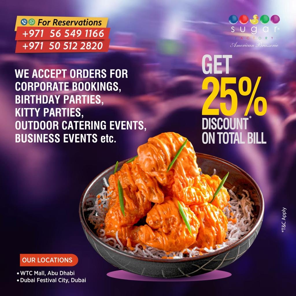 sugarfactoryuae's tweet photo. Book your special occasion with us today and create lasting memories

Contact us for enquiries: 0565491166, 0505122820

#birthdayparty #anniversaries #kittyparty 

#sugarfactory #sugarfactoryuae #dubai #abudhabi #uae #dubailife https://t.co/7PpL9UbbXW