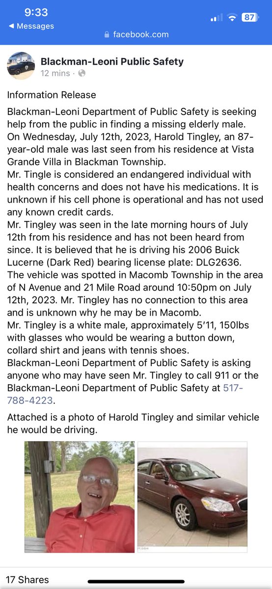 Having a family member be lost and confused has brought me more stress than I could’ve imagined. Please share this as much as possible as me and my family are looking for closure on where he might be