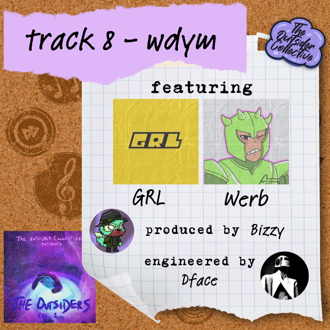 theOutsiderC's tweet photo. The Roster for “WDYM”
Featuring: @grlkrash @YungWerb
Produced by: @3122Y342E
Engineered by: @__dface
Song available on the Outsider Collective Volume 1 Mixtape
Mint is live now https://t.co/7sa4Lkytqb
Holders: .0333 eth Public: .0444
#OCExperience https://t.co/iBUuyWPKk1