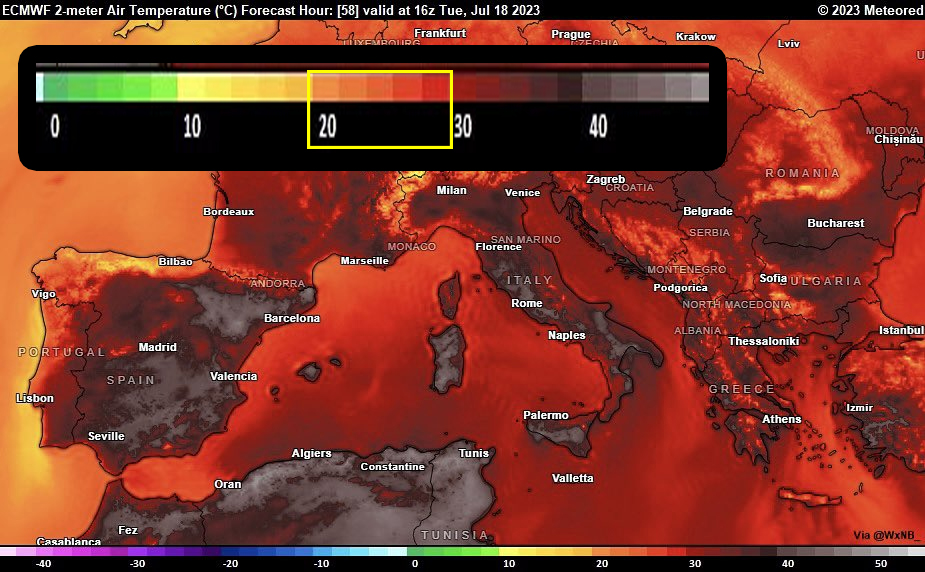 #ClimateScam They've recalibrated the temperature scale bands to bring in 'red' at 20 degrees C. (20+ degrees isn't hot) You used to only see red scale start at 40...   

What an obvious sleight of hand to feed the panic. Someone is being paid a lot of money to do this.