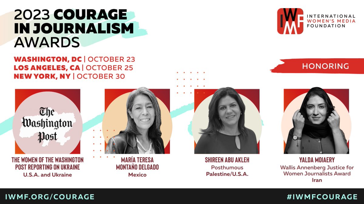 Meet the world's most courageous women journalists. We're honored to announce our 2023 #IWMFCourage Awardees, whose reporting has brought truth to light amid war, censorship and authoritarian rule. 🧵 iwmf.org/courage/