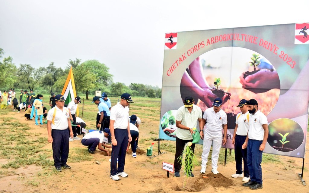 SWComd_IA's tweet photo. A plantation drive was organized at #BathindaMilitaryStation planting saplings of a variety of fruit bearing &amp; shade-providing trees. #GOC #ChetakCorps appreciated the efforts of all residents of the station for the #GoGreen initiative.

@adgpi 
@moefcc https://t.co/S7PYrNDIkT