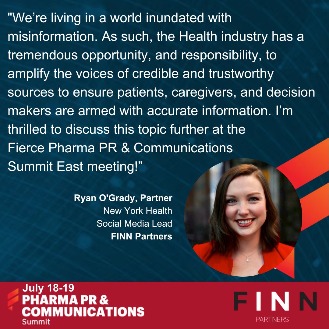 FINNPartners's tweet photo. The #FiercePharmaPR and Communications Summit starts tomorrow! We're excited to watch our #digitalhealth specialist, @ryogrady, discuss ways to partner with influential voices to minimize misinformation in the #health space. 

Join us to learn more: https://t.co/chYP1OLsnw https://t.co/bgriXJiHdj