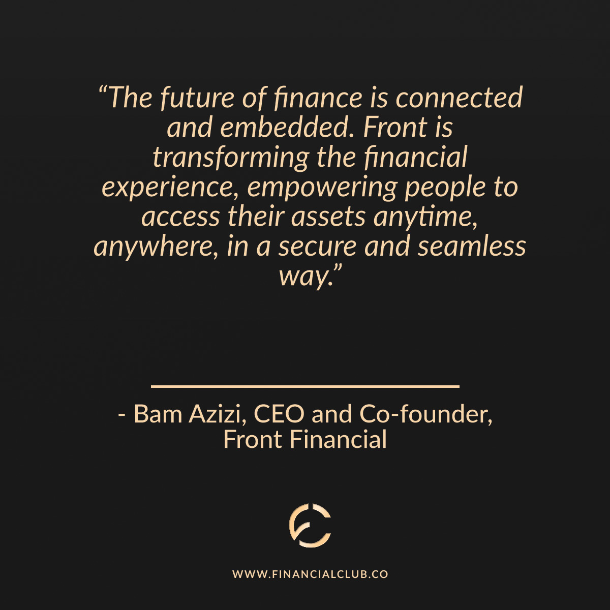 Member Spotlight: <a href="/bamazizii/">Bam Azizi</a>, CEO and Co-founder, @frontfinanceapi.
Prior to Front Finance, Bam founded cybersecurity and identity company, <a href="/NoPasswordInc/">NoPassword</a> (acquired by <a href="/LogMeIn/">LogMeIn</a>).
Catch Bam at the upcoming Financial Club gatherings in SF and NYC -> financialclub.co