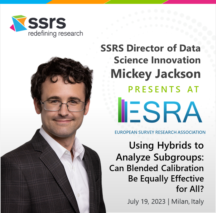 ssrs_research's tweet photo. In two days, Mickey Jackson presents at the @ESRAsurvey 2023 Conference. 

He will explore methods by which standard hybrid calibration procedures can be enhanced to improve the robustness of estimates across multiple overlapping subgroups.
 
Learn more: https://t.co/SJJqMhSenj https://t.co/fo8iibhOIR