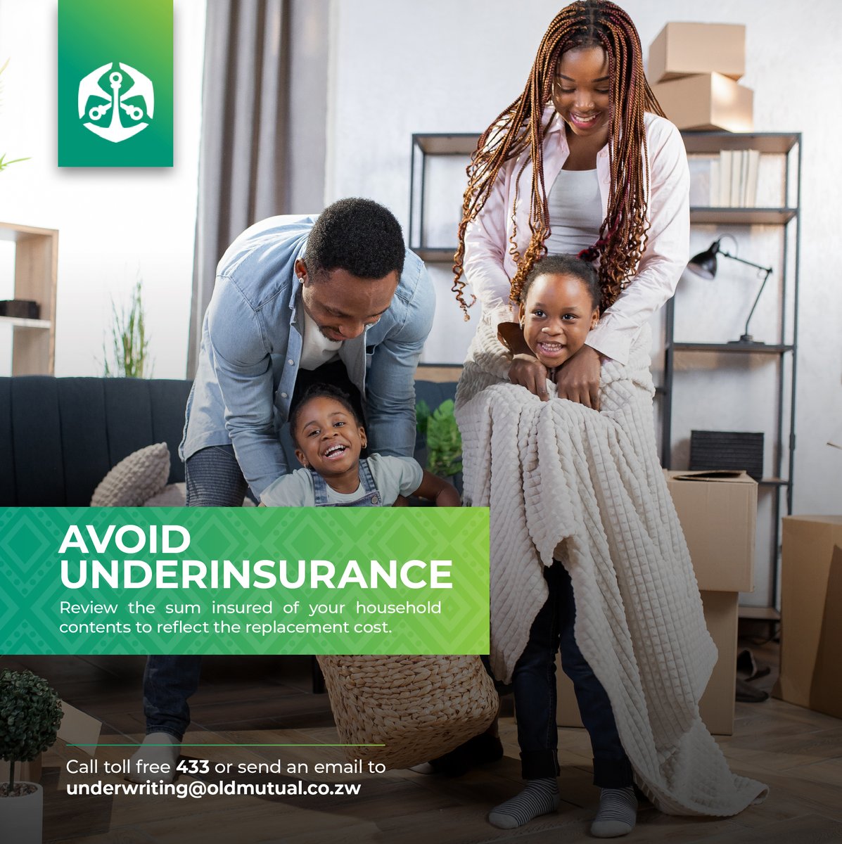 OldMutualZW's tweet photo. Underinsurance occurs when the sum insured on your insurance policy isn’t enough to cover the full cost of replacing your household contents.
Email contactus@oldmutual.co.zw or dial our toll-free line 433 to review your sum insured today.
#OldMutualZW #Underinsurance https://t.co/hG8LQR40tc