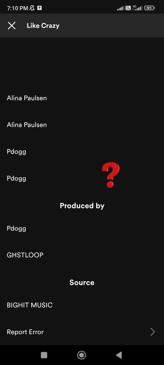BARMYSTREAM's tweet photo. Hello @BIGHIT_MUSIC @bts_bighit @Spotify @SpotifyCares

BTS' Jimin has had his credits removed from his own song "Like Crazy". This is not the first time the song has faced issues on the platform. Could you please fix this and assure issues like these won't happen again? https://t.co/k3SJ269jNP