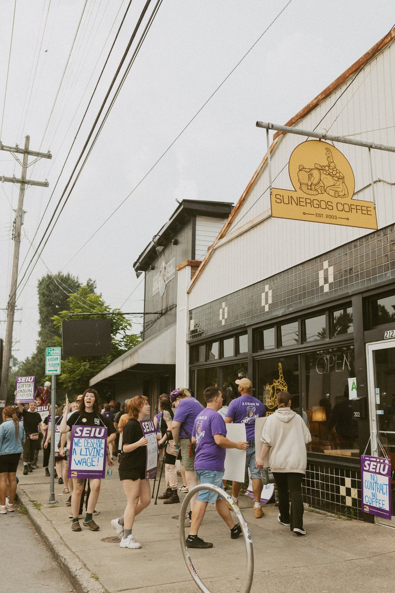 This morning, Starbucks &amp; Sunergos workers SHUT DOWN 10 CAFES in Louisville with their strikes. Workers are demanding that both companies come to the table and bargain in good faith. THIS is what solidarity looks like and THIS is what happens when organized labor stands together.