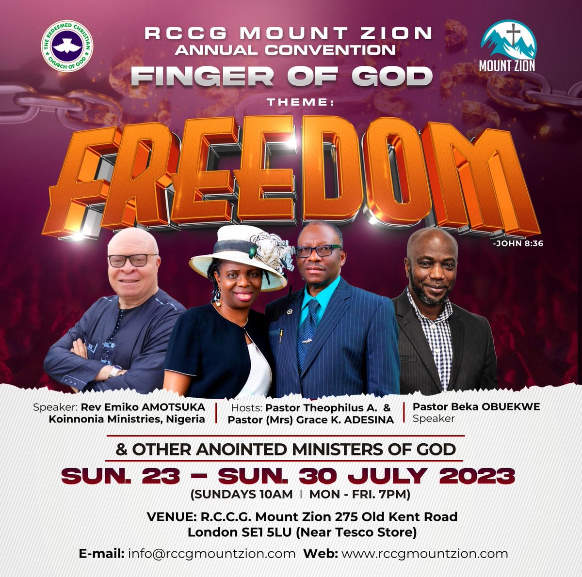 TestifyNews's tweet photo. RCCG Mount Zion, presents THE FINGER OF GOD
Visit: RCCG Mount Zion on Sunday 23 - 30 July 2023. https://t.co/IaL1tXijjk