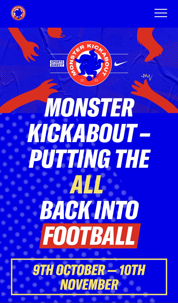 <a href="/SportsDirectUK/">Sports Direct</a>’s Monster Kickabout is back for 2023. The first 2500 schools to sign up receive FREE equipment: sportstartshere.com/events/monster…