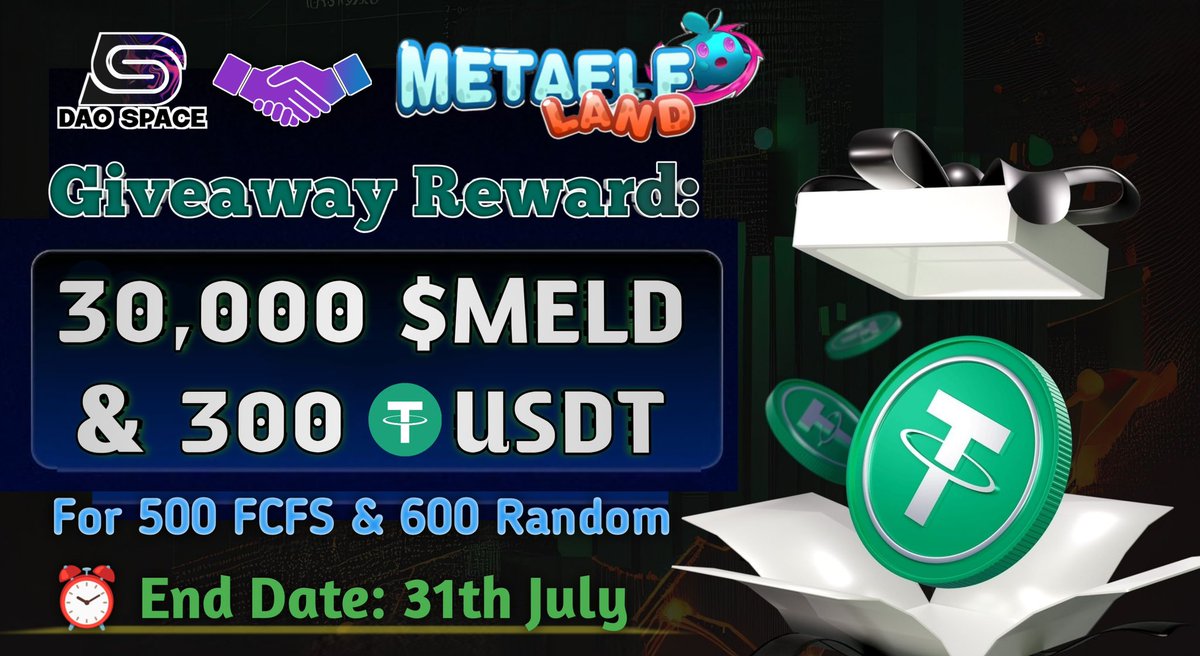 TheDaoSpace's tweet photo. 🎉 DAO Space X MetaElfLand #fcfs Big #Airdrop

🤑 Reward: $300 $USDT & 
                         30000 $MELD

To Enter ⤵️
➡️Follow
@TheDaoSpace
& 
@metaelfland

➡️Like, RT & Tag 3 Friend
➡️Finish Task: https://t.co/DWNmPJdo7O

⏱End Date: 31th July 

Let's go to the Moon 🚀

#Giveaways #USDT #Airdrops #zkSyncEra #zkSync  #Giveaway #zksbt #100x #BitMart #Binance #arbitrum