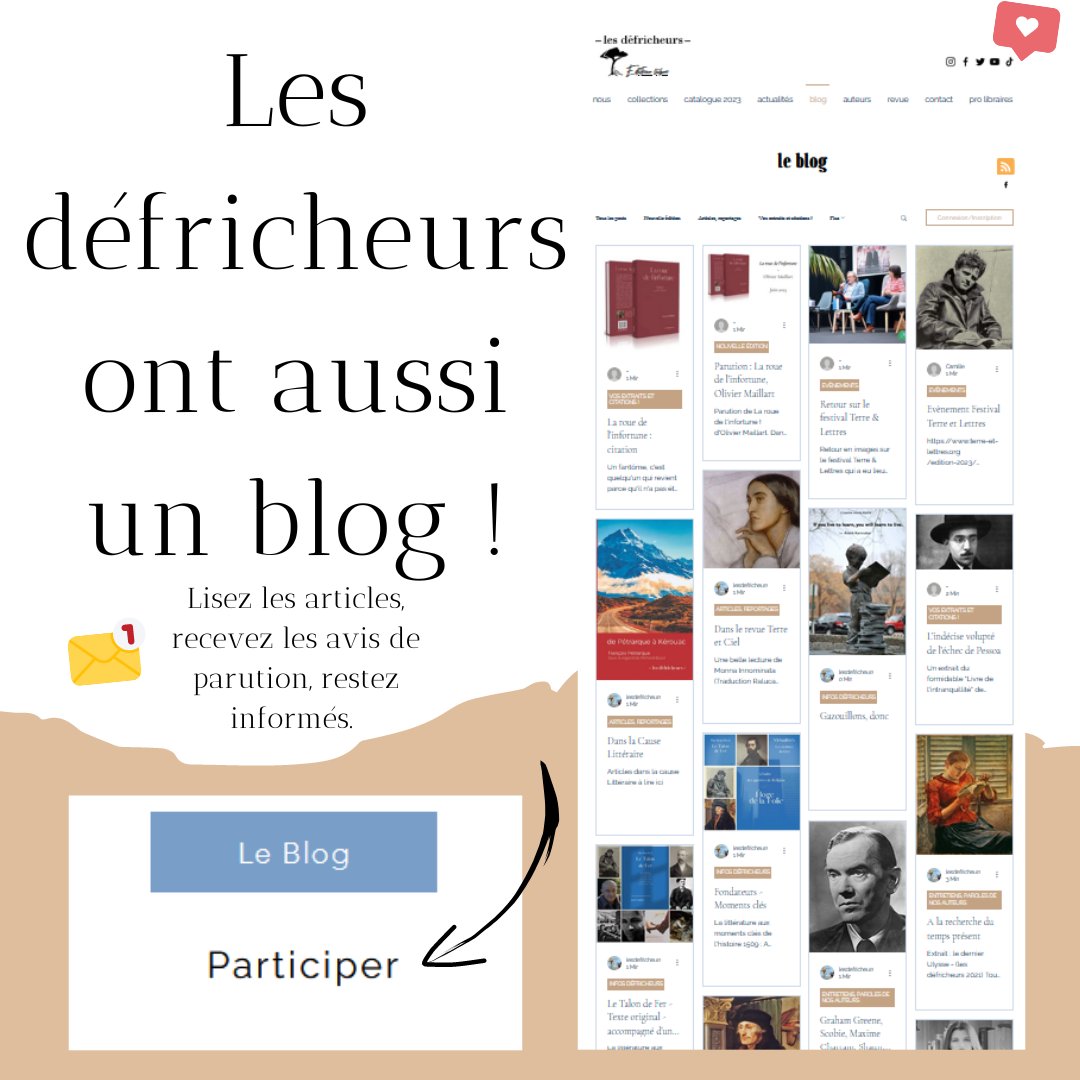les_defricheurs's tweet photo. Ouvert à tous les auteurs des défricheurs désirant commenter leur ouvrage.
Aux rédacteurs désirant réagir ou commenter, dans un esprit littéraire,  le contenu des œuvres que nous éditons.
Ces publications sont ensuite diffusées sur les réseaux sociaux.
https://t.co/FbL9UONXlO https://t.co/NvfqKuJGDd